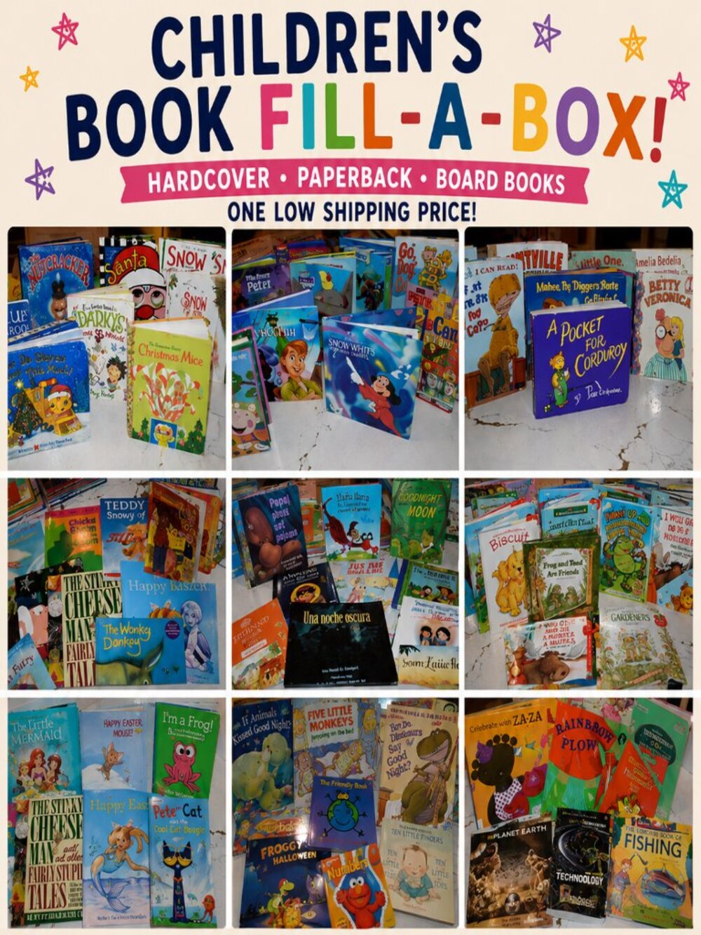 Bulk Children's Books Fill a Box of Hardcover Paperback & Board books for 1 low